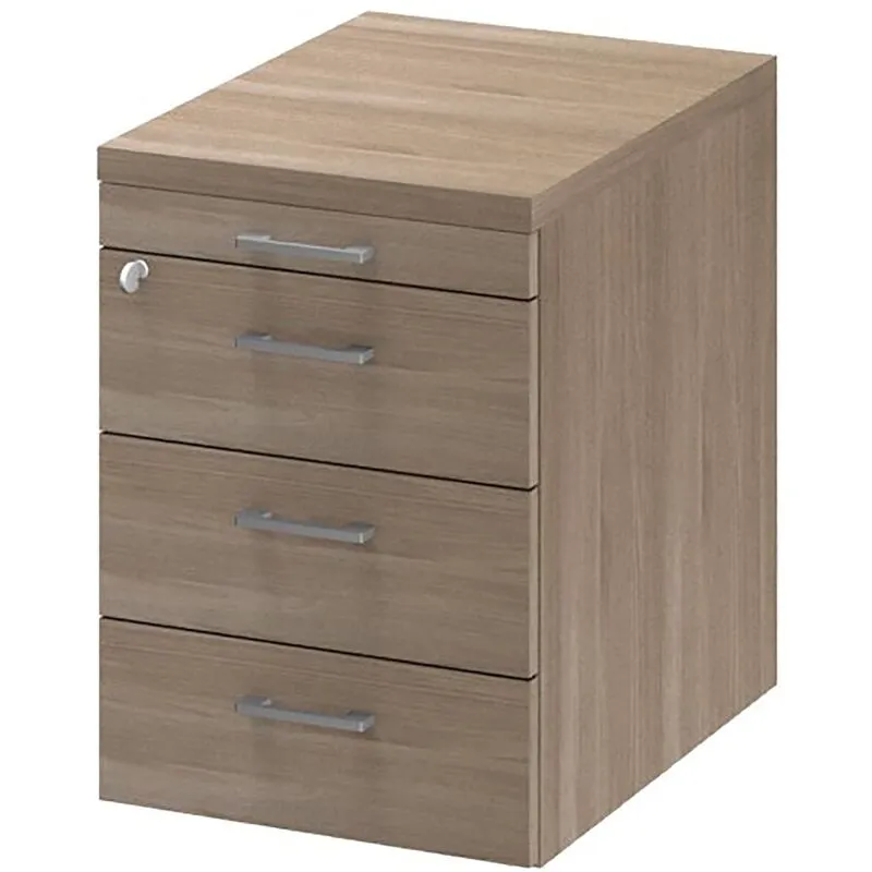 Caisson de bureau sur roulettes LINUS, 3 tiroirs, 1 tiroir pour le matériel, décor orme