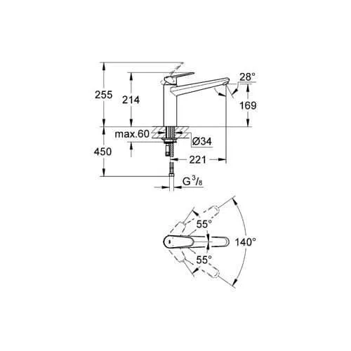 Grohe Eurodisc Cosmopolitan Mitigeur évier chromé 33770002