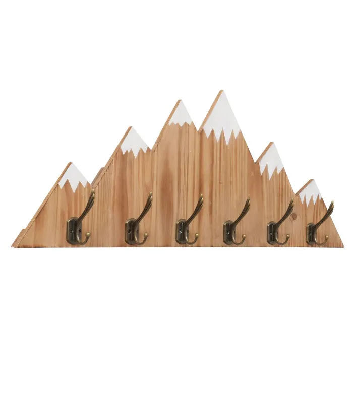 Portemanteau mural 6 accroches bois et métal montagne 75x30x9cm