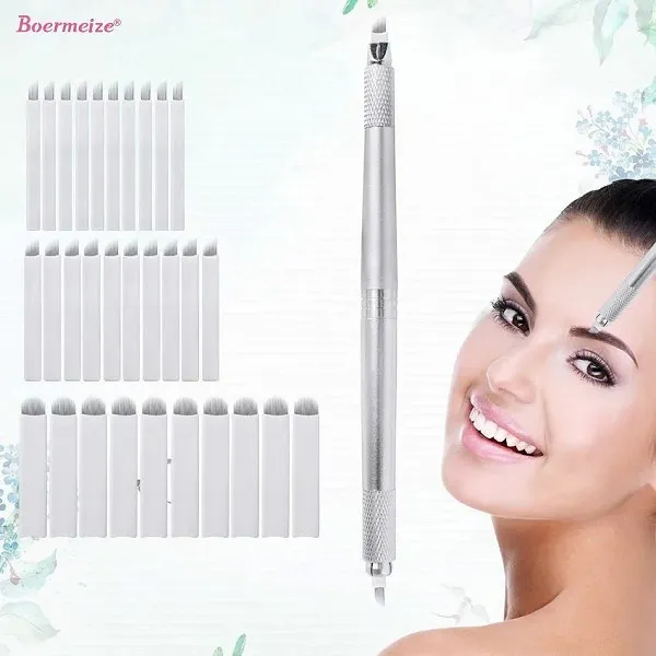 Sourcils Microblading Kit Tatouage Manuel Stylo Trois Tête 30Pcs Aiguilles Lames De Maquillage
