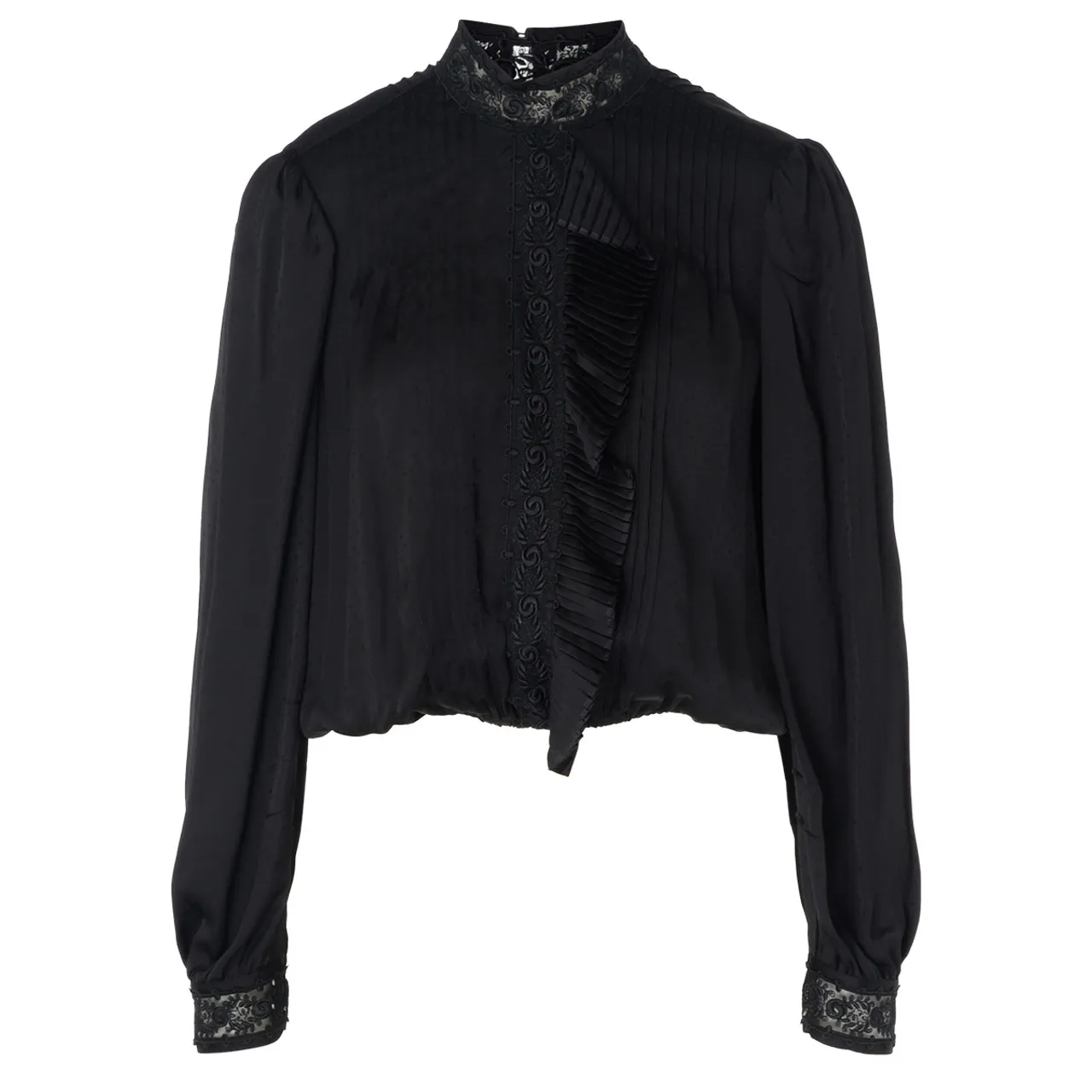 Twinset Chemisier en jacquard noir avec dentelle et volants