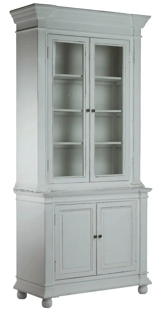 Two-part buffet in aged white wood, rustic design, 215 cm