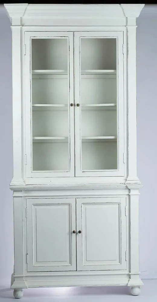 Two-part buffet in aged white wood, rustic design, 215 cm